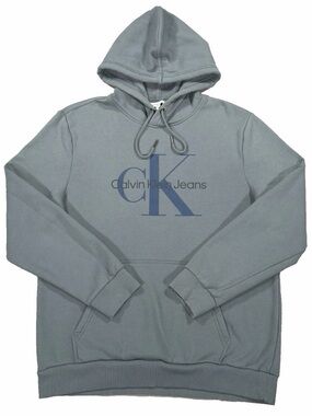 Calvin Klein Jeans Hoodie Mens M Blue Monogram Logo Fleece Pullover Sweatshirt